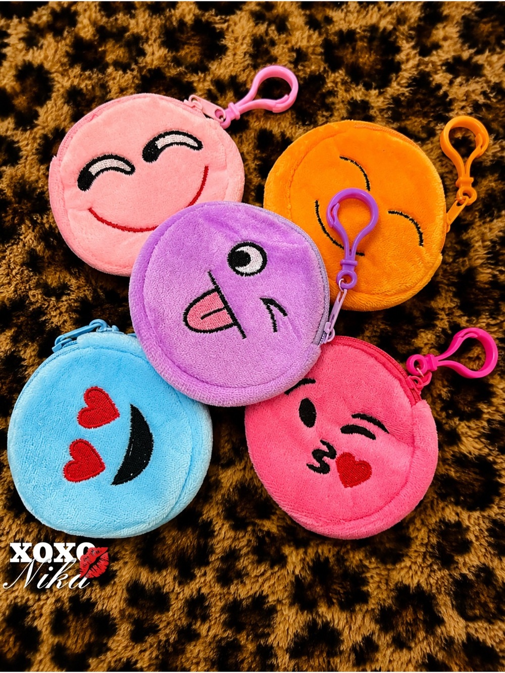 5-Piece Emoji Plush Coin Purse Keychain Set